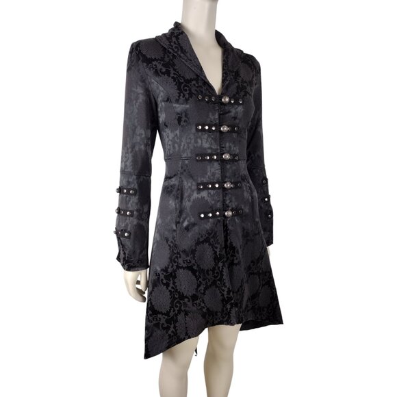 Hearts & Roses Black Gothic Victorian Steampunk Brocade Corset Back Coat Size 4 - Picture 2 of 16